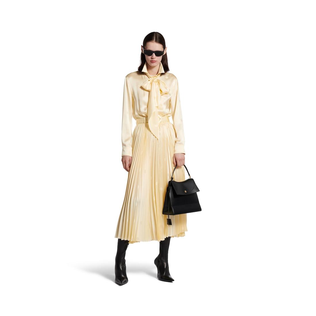 Women's Lace-up Pleated Dress in Cream Product Image