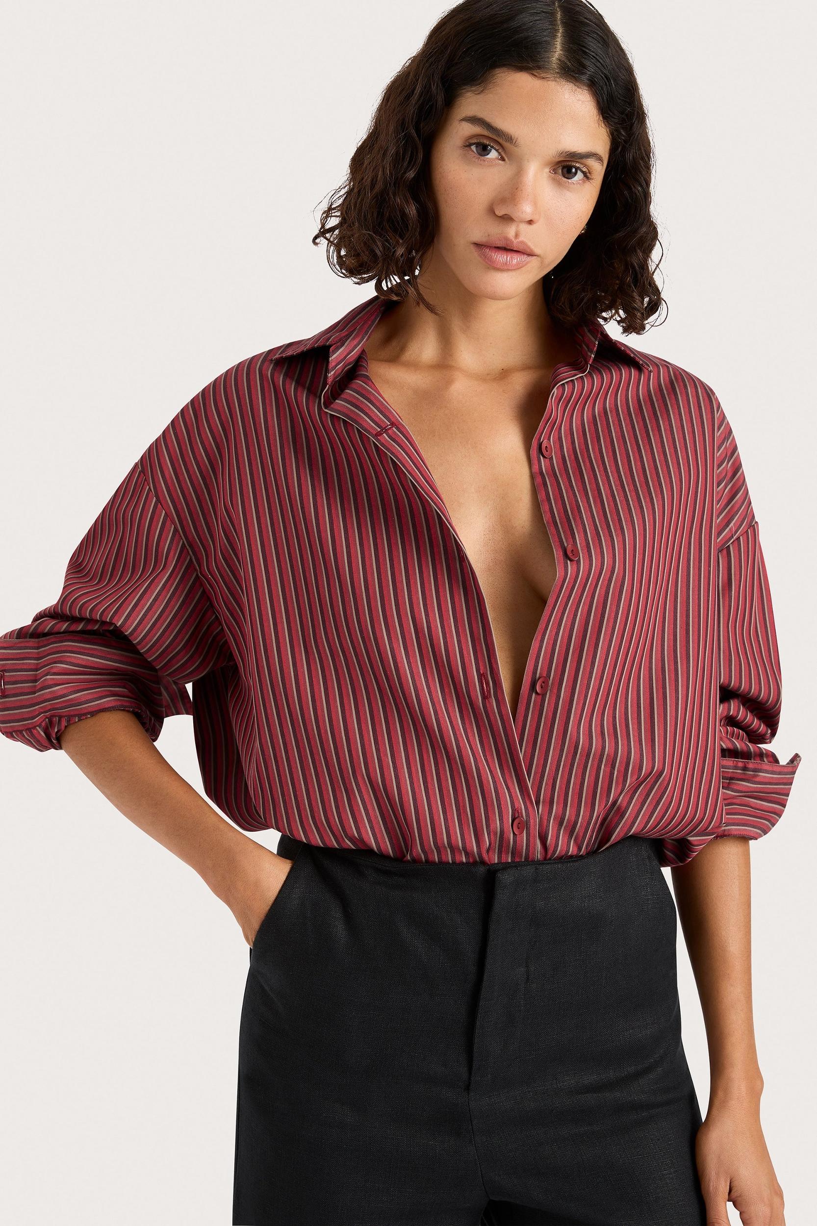 Freja Shirt Wine Stripe - Final Sale Product Image