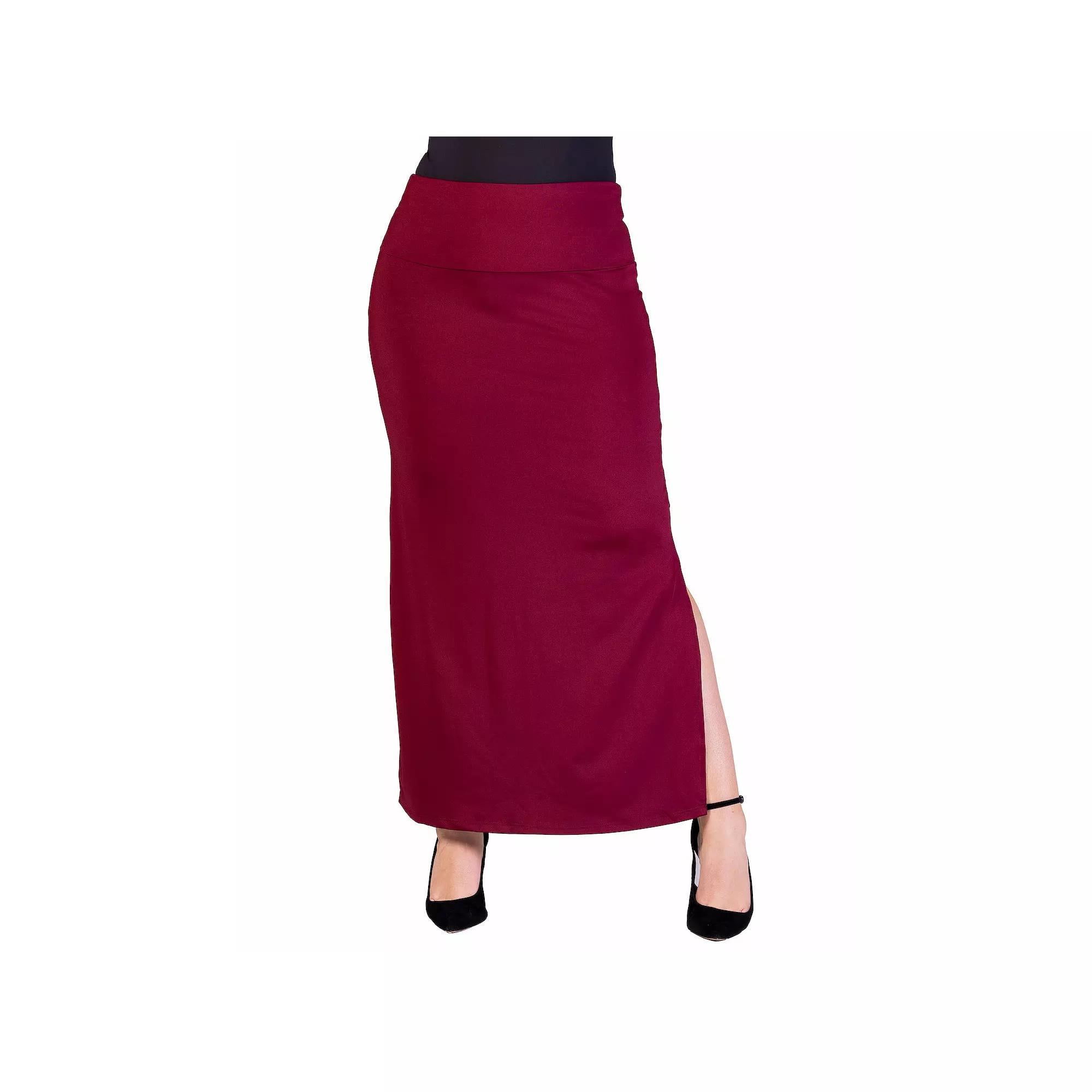 Plus Size 24Seven Comfort Apparel Versatile Side Slit Elastic Waist Maxi Skirt, Women's, Size: 1XL, Red Product Image