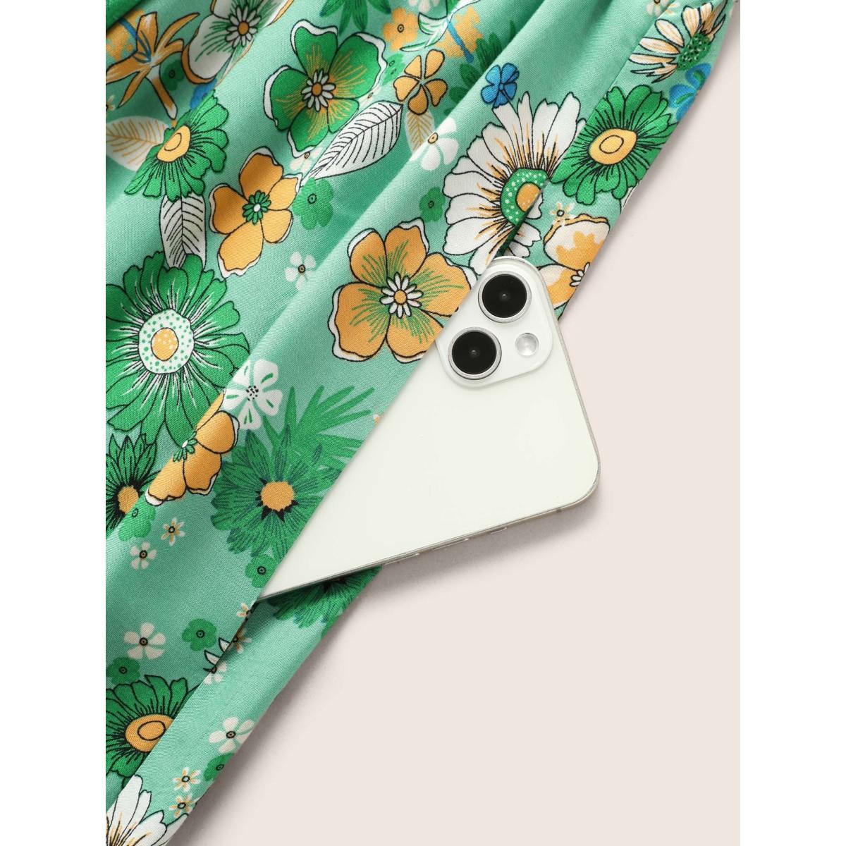 Plus Size Bandana Print Surplice Neck Lantern Sleeve Dress Emerald Women Resort Overlapping Overlap Collar Elbow-length sleeve Curvy Midi Dress BloomChic 18-20/2X Product Image