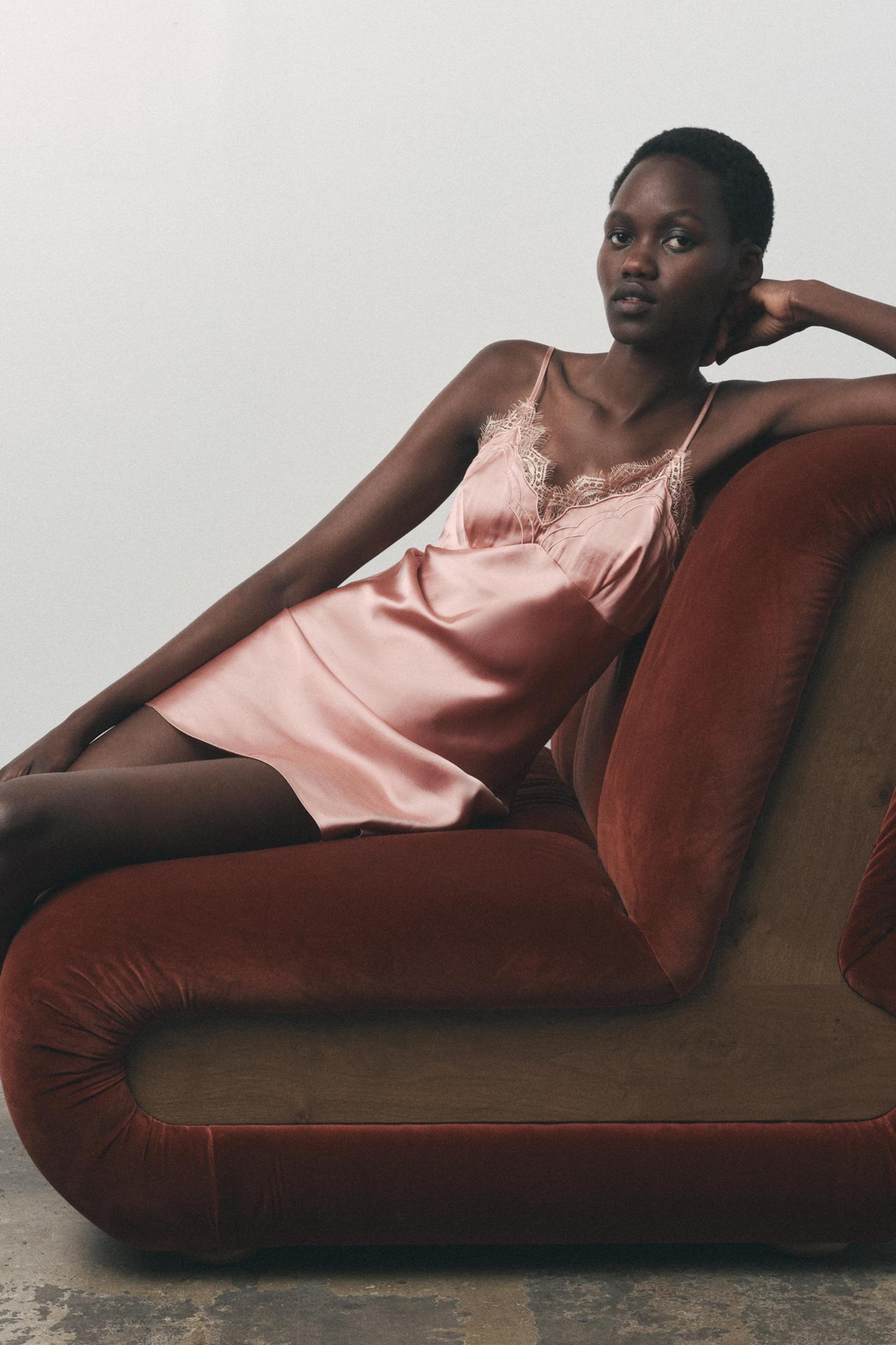 SATIN EFFECT VISCOSE LACE DRESS Product Image