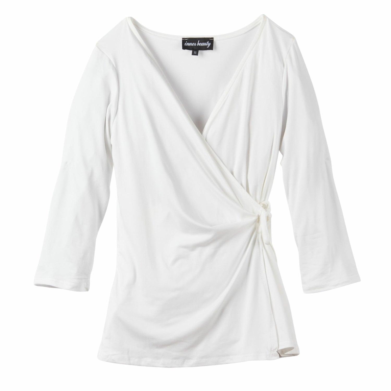 Inner Beauty Solid 3/4 Sleeve Surplice Front V-Neck Top Product Image
