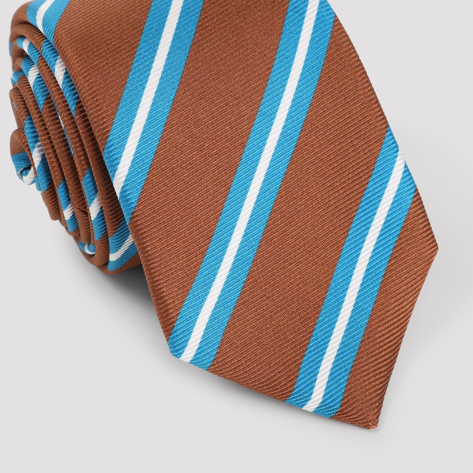KITON Brown Silk Tie With White And Blue Stripes Product Image