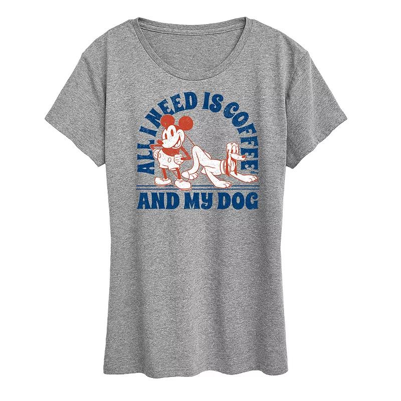 Disney's Mickey Mouse & Pluto Women's Need Coffee And My Dog Graphic Tee,  Product Image