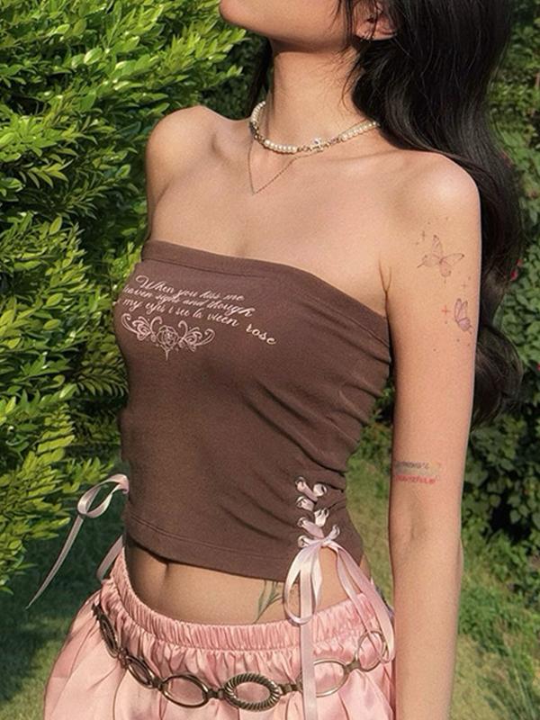 Side-Tie Floral Print Strapless Tank Top Product Image