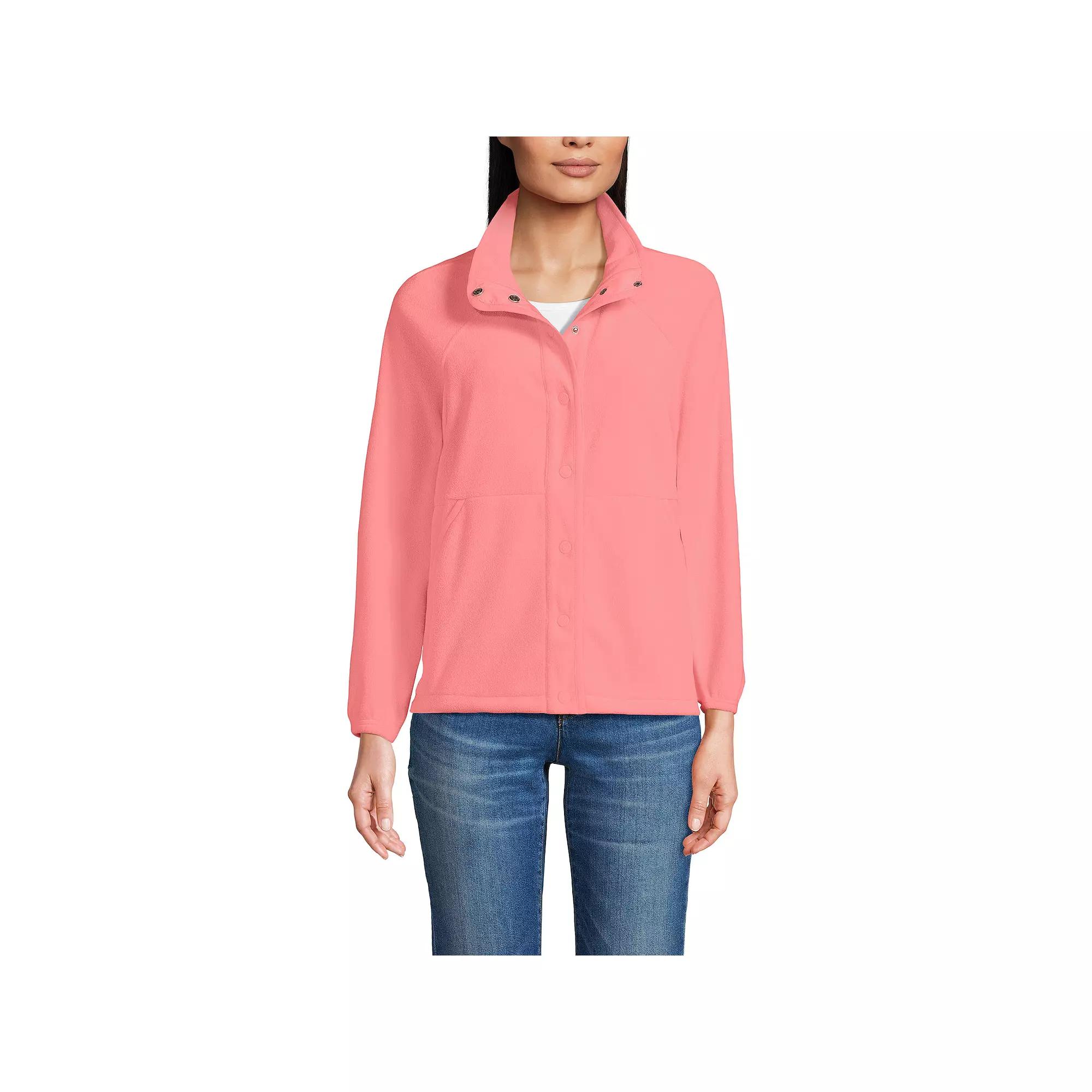 Women's Lands' End Snap Front Collared Fleece Jacket, Size: Small, Carmine Pink Product Image