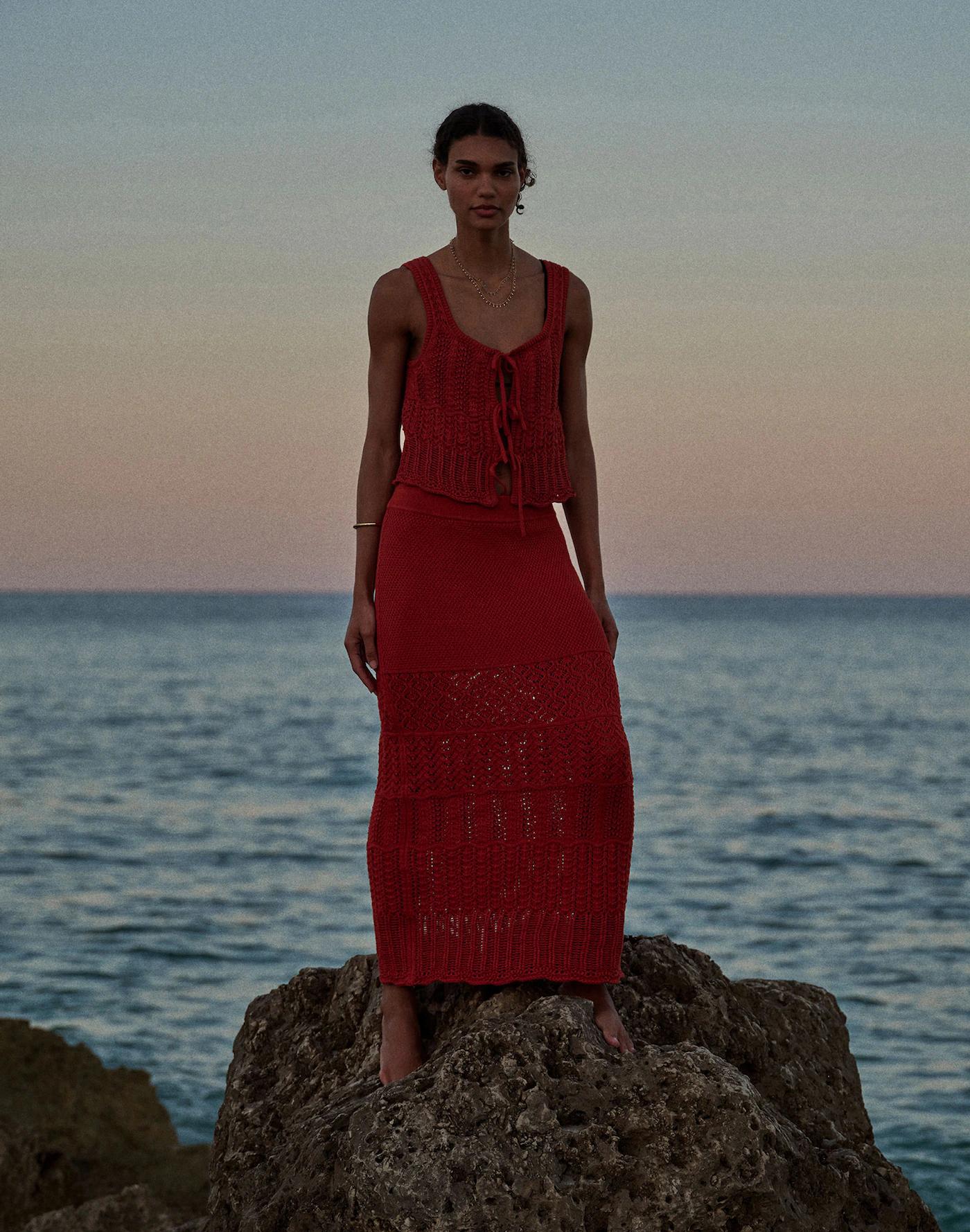 Pointelle-Stitch Tie-Front Sweater Tank Product Image