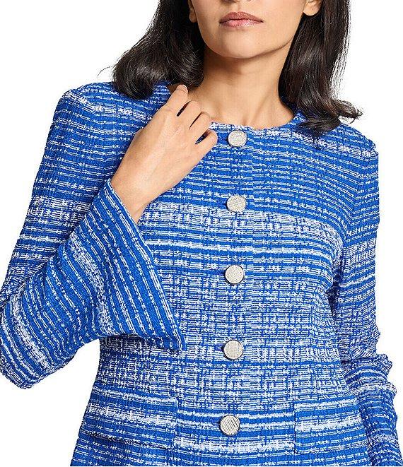 MISOOK Tweed Knit Round Neck Long Sleeve Button Front Jacket Product Image