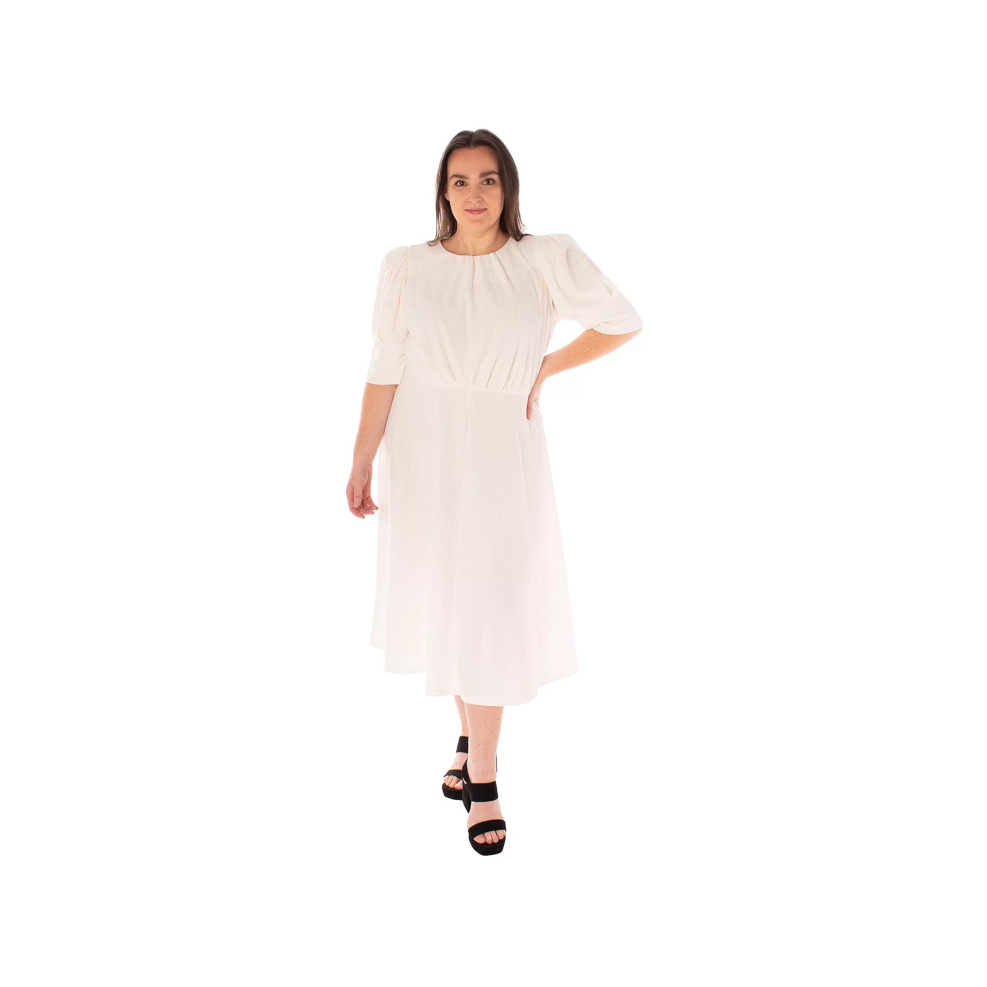 Plus Size Bleecker 126 Textured Knit Fit & Flare Midi Dress, Women's, Size: 22 W, Ivory Product Image