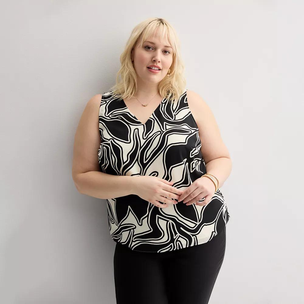 Plus Size Nine West Essential V-Neck Tank Top, Women's, Size: 5XL, Black Outline Abstract Product Image