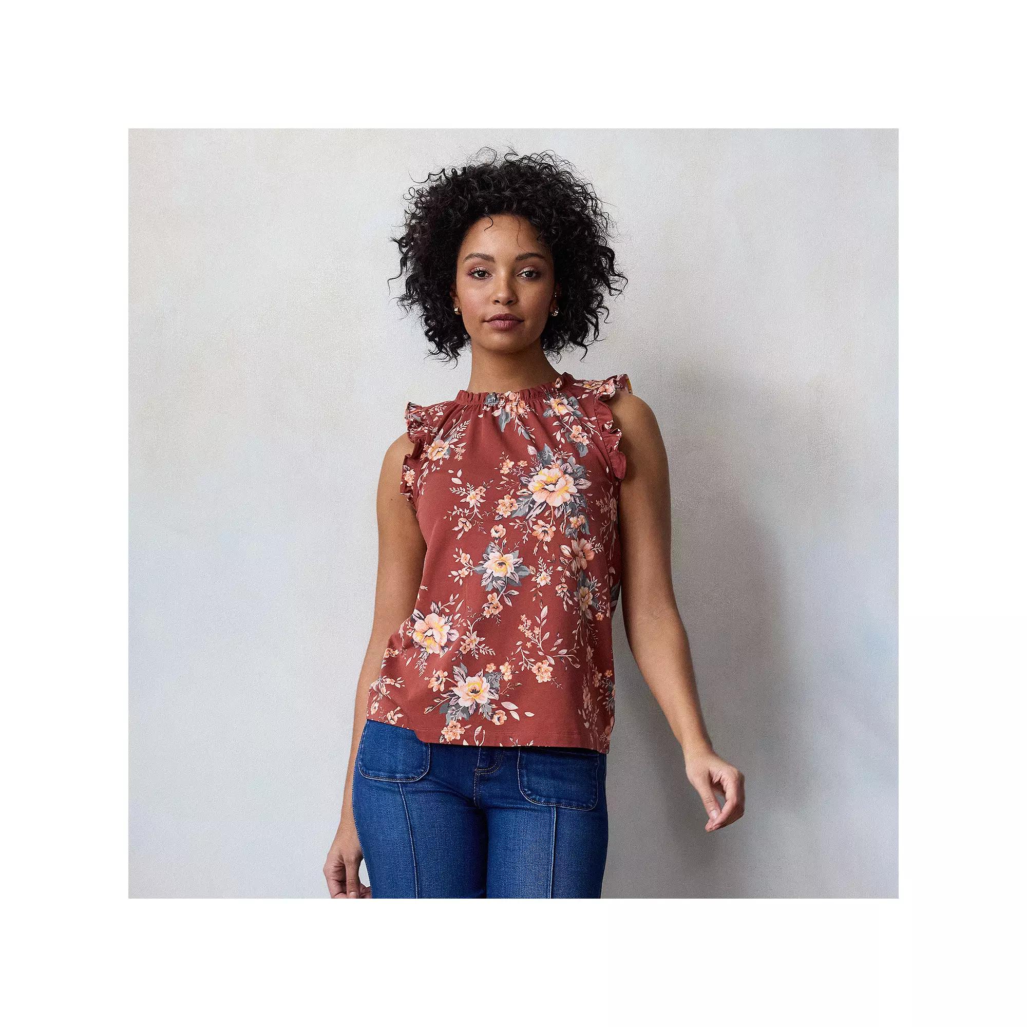 Women's LC Lauren Conrad Ruffle Sleeve Crewneck Tank Top, Size: Small, Red Genevieve Garden Product Image