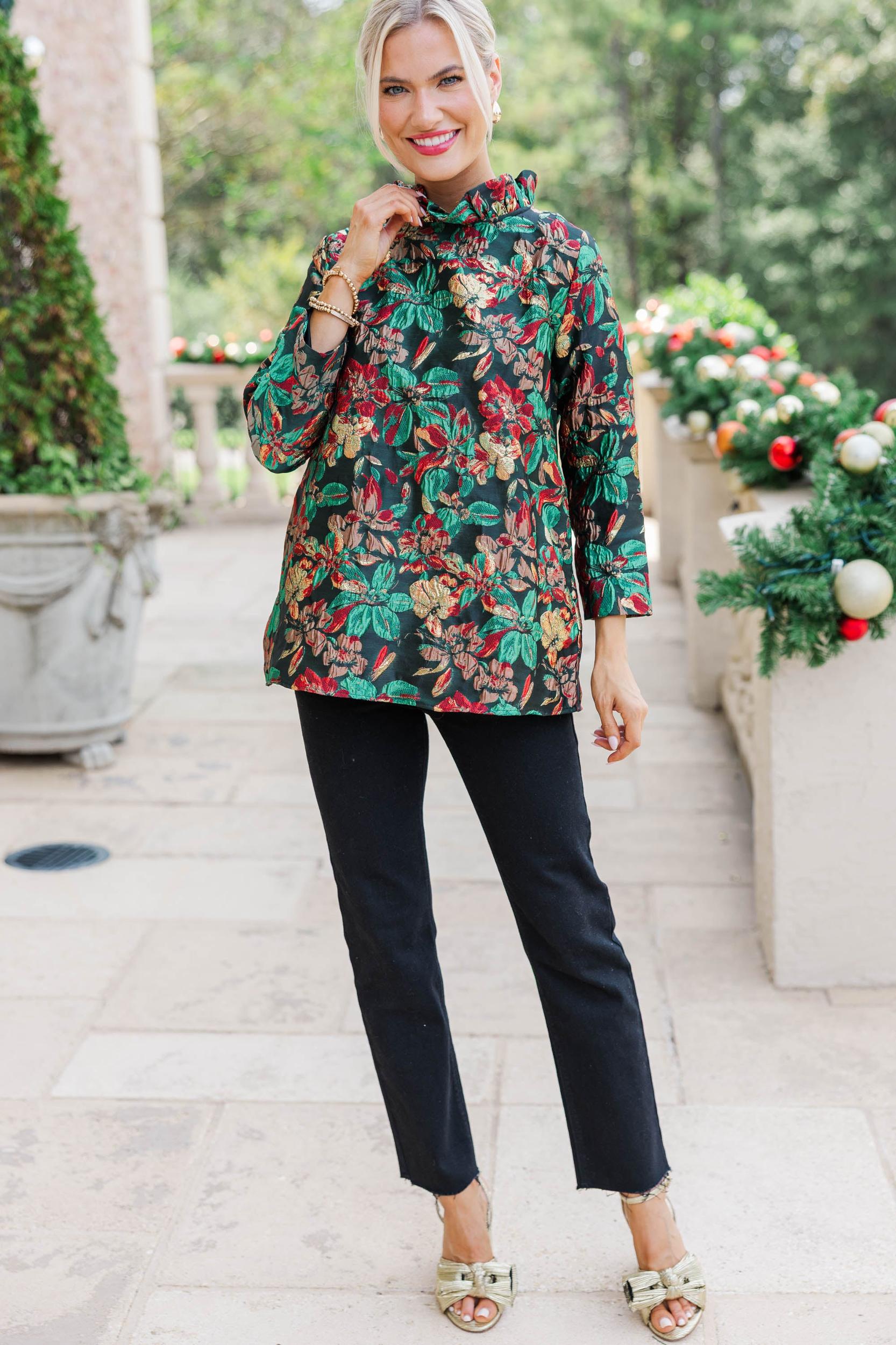 This Is It Emerald Green Floral Blouse Female Product Image