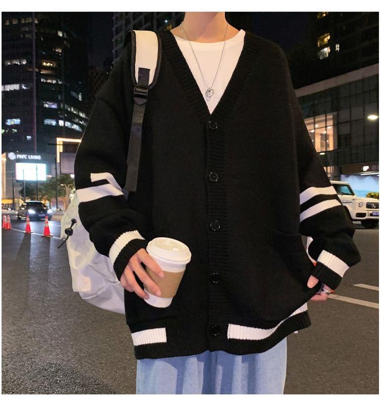 V-Neck Striped Cardigan Product Image