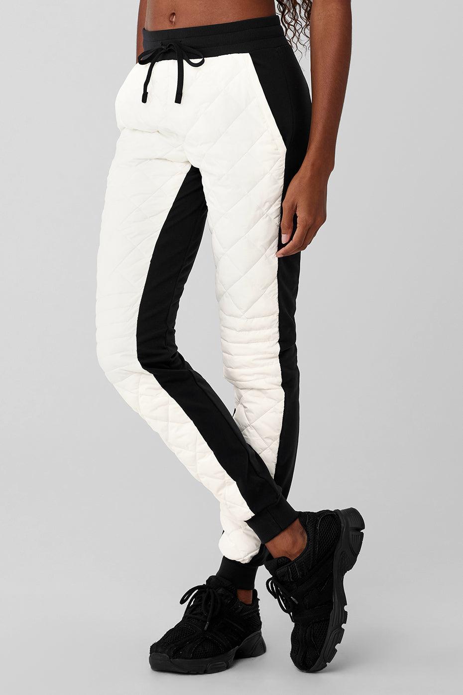 Airbrush Winter Warm High-Waist Moto Puffer Pant - Black/Ivory Product Image