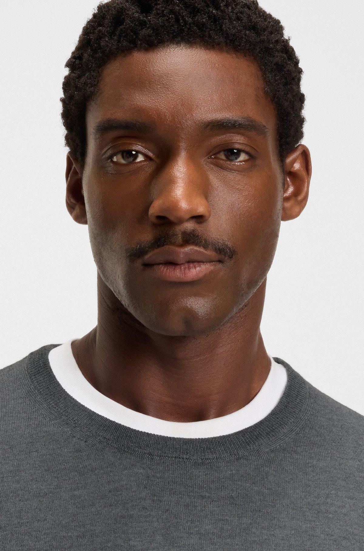 BOSS - Slim-fit sweater in merino wool with crew neckline - Grey Product Image