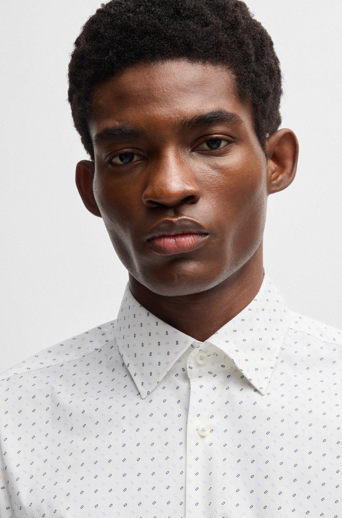 Regular-fit shirt in geometric-printed stretch-cotton poplin Product Image