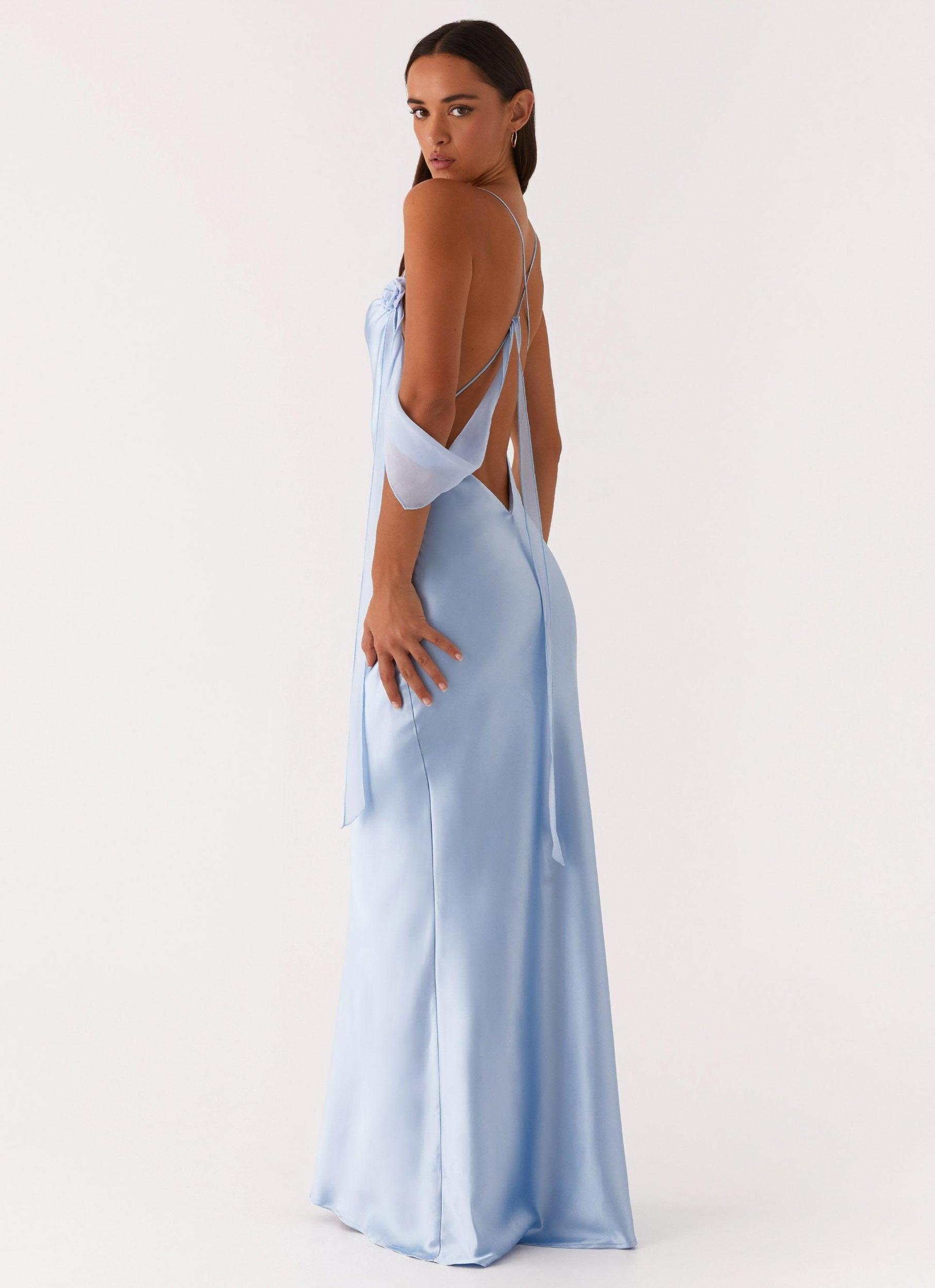 Too Sweet Satin Maxi Dress - Blue Product Image