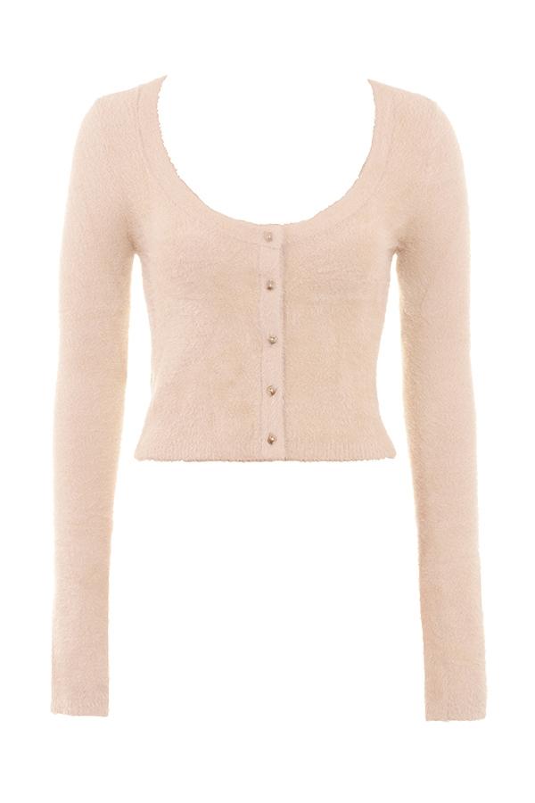 Gene  beige soft fluffy knit cardigan - sale Product Image