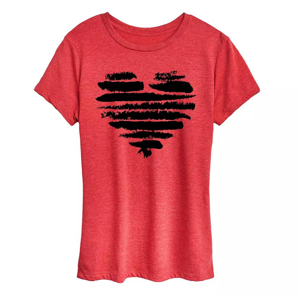 Women's Brushstroke Heart Stripes Graphic Tee,  Product Image