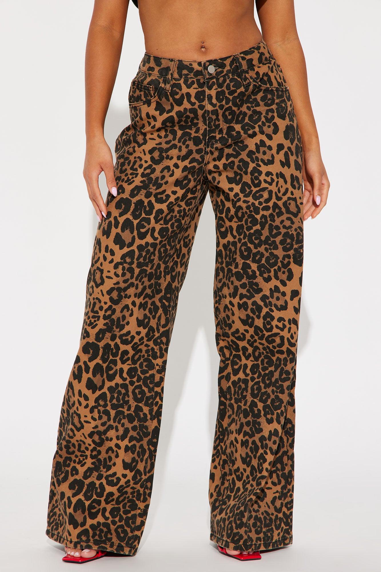 She's A Wild One Leopard Print Wide Leg Jeans - Brown Combo Product Image