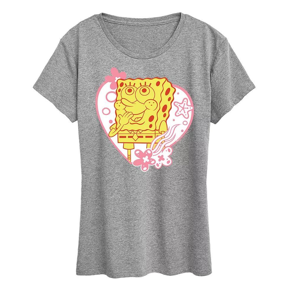 Women's Spongebob Squarepants Heart Graphic Tee,  Product Image