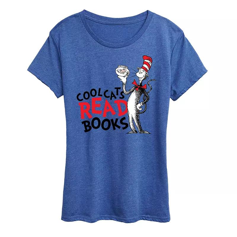 Womens Dr. Seuss Cool Cats Read Books Graphic Tee Grey Gray Product Image