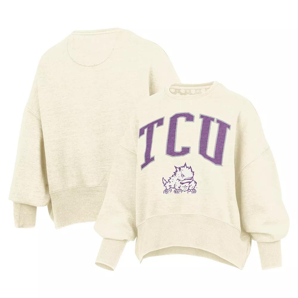 Women's Pressbox  Ivory TCU Horned Frogs��Oversized Waist-Length Crewneck Sweatshirt, Size: 2XL, Beige Product Image