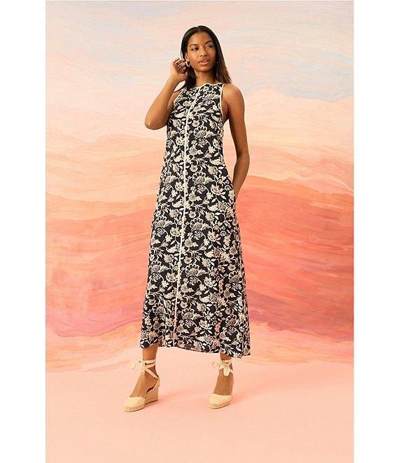 The Good Journey Crew Neck Keyhole Back Printed Rayon Blend Maxi Dress Product Image