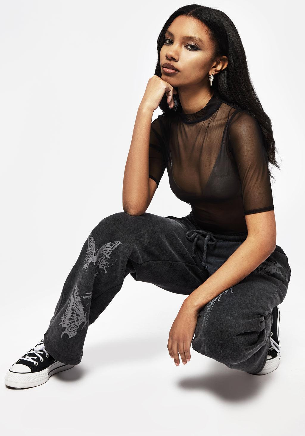 Entwined Rose Graphic Print Straight Leg Sweatpants Product Image