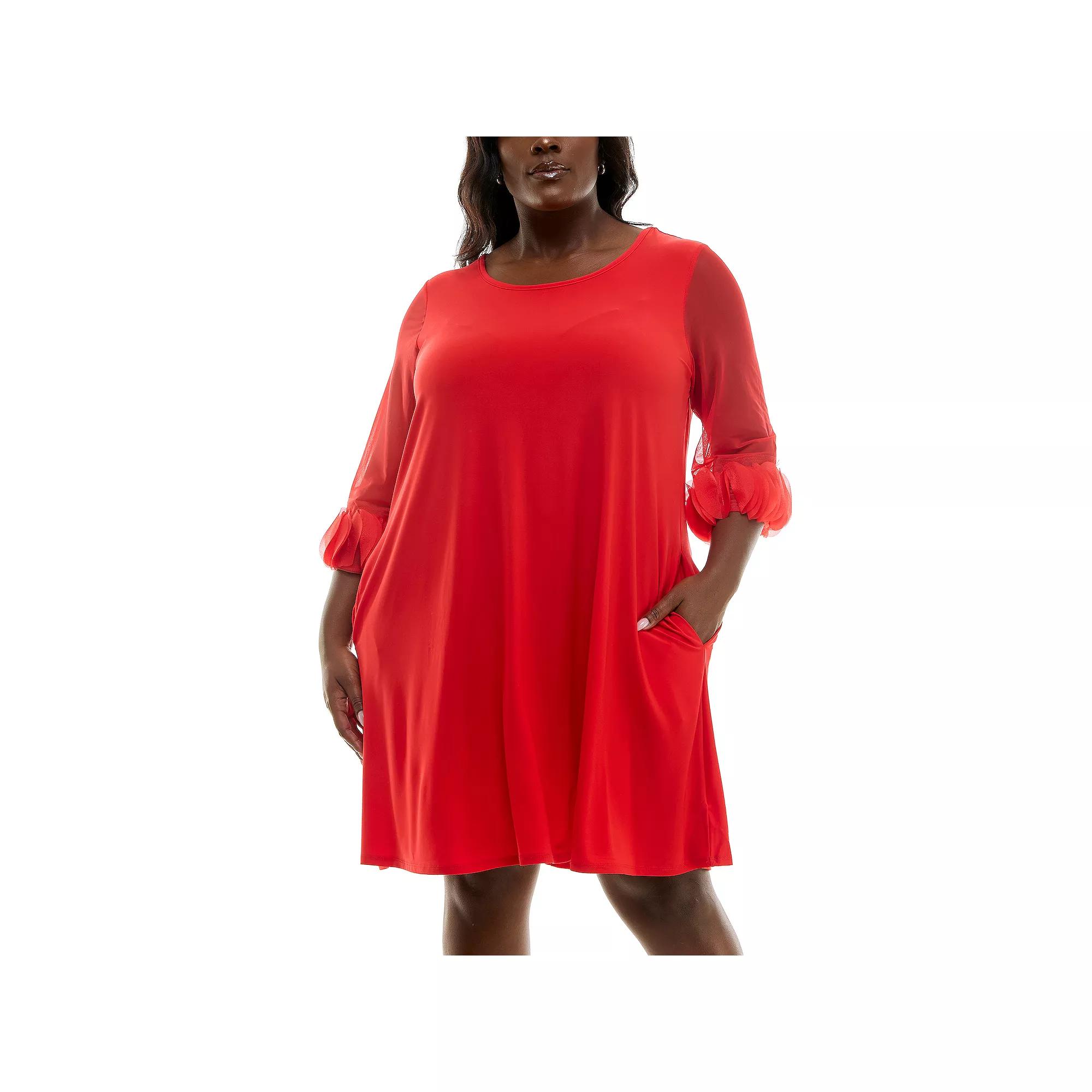 Plus Size Nina Leonard Puffed 3/4-Sleeve Trapeze Dress, Women's, Size: 1XL, Black Product Image