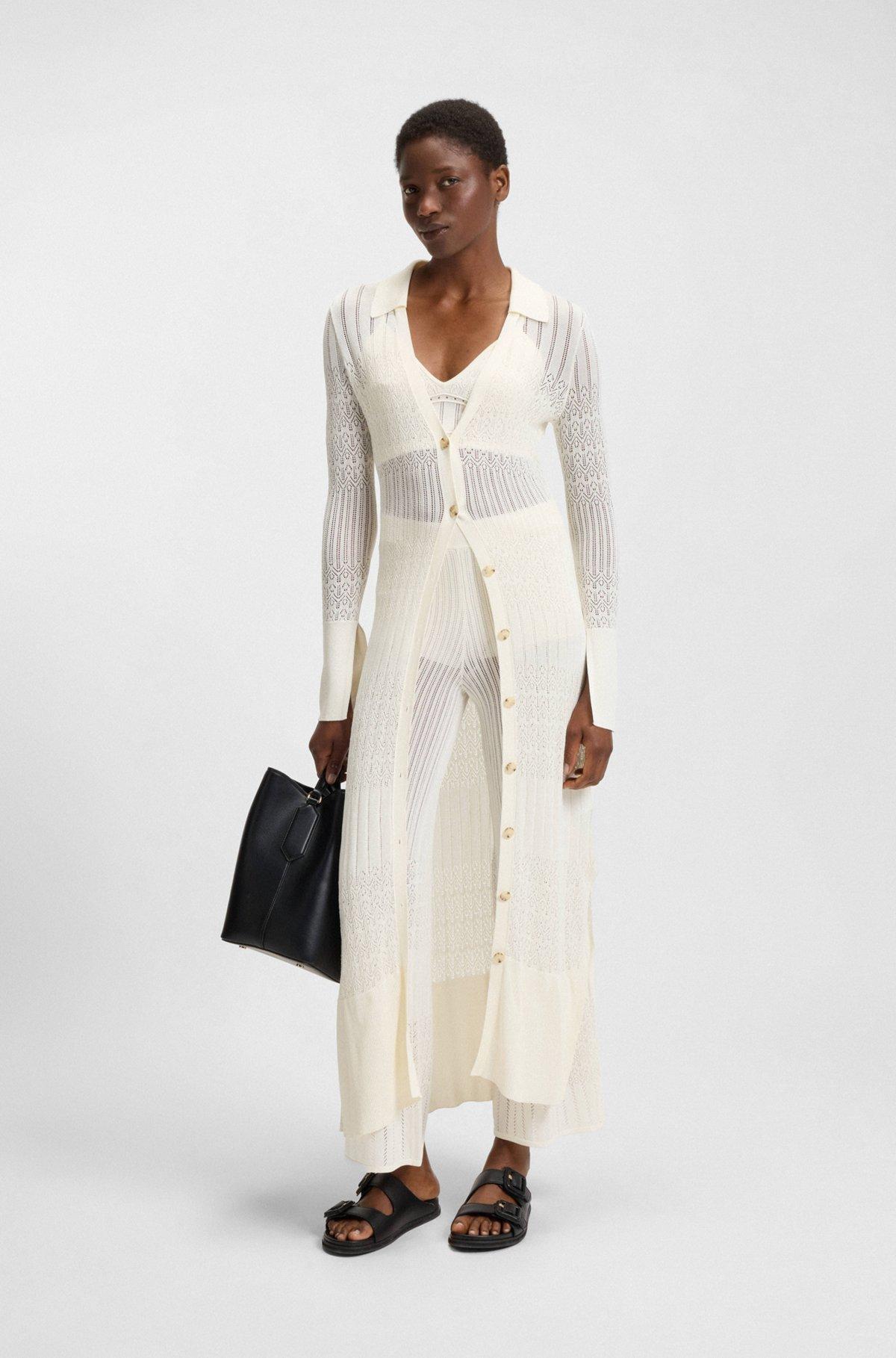 Long knitted cardigan with collar Product Image