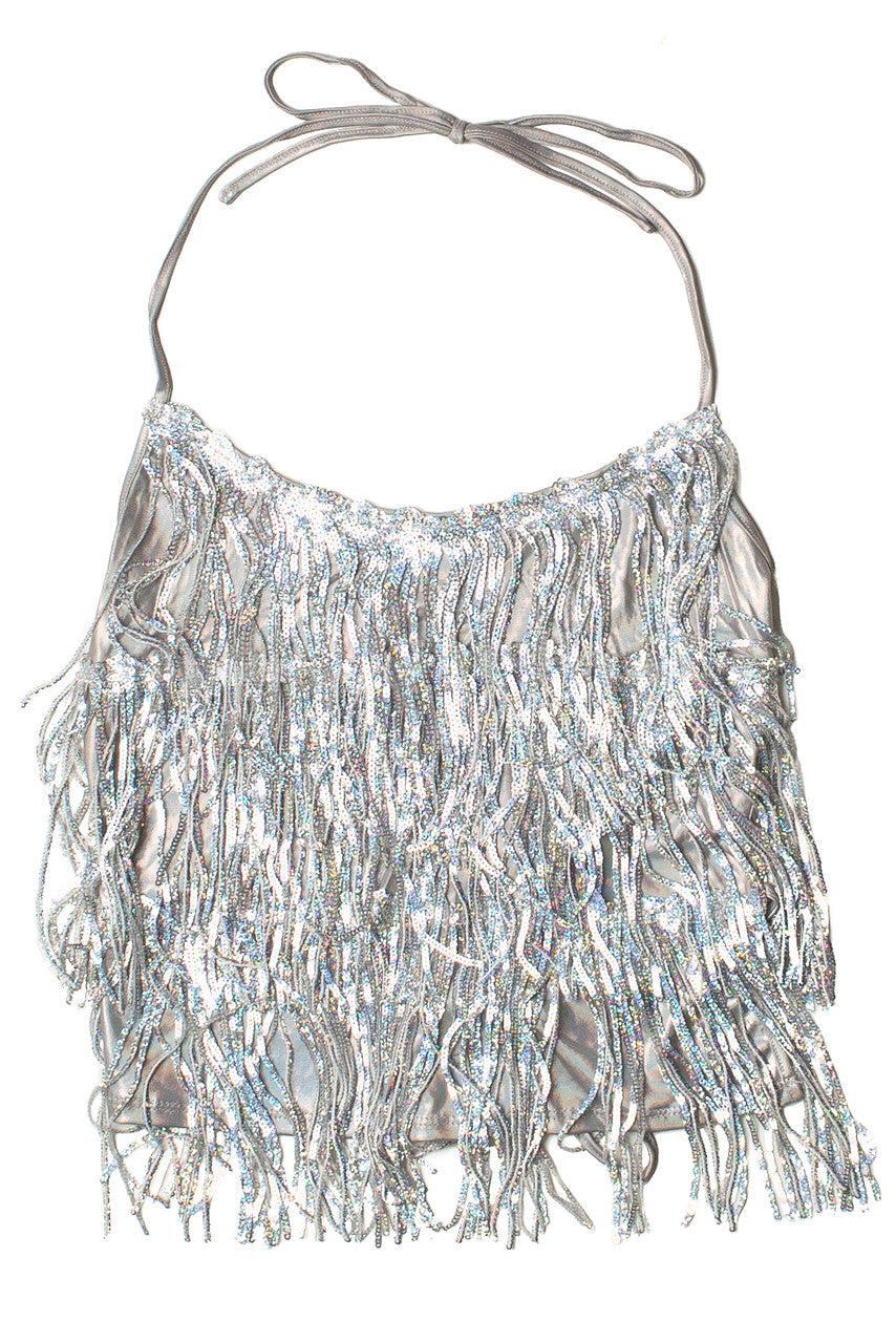 Holographic Sequin Fringe Halter Top Product Image