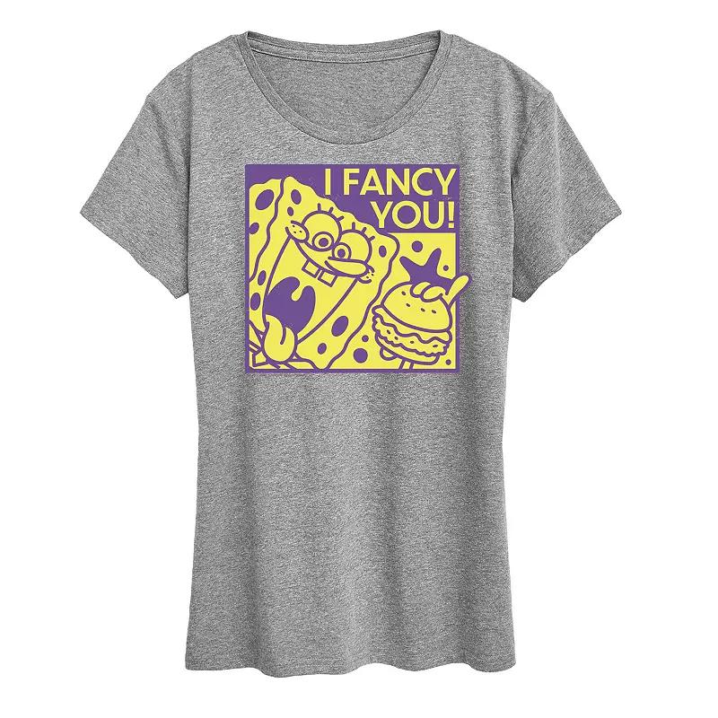 Womens Spongebob Squarepants I Fancy You Graphic Tee Grey Gray Product Image
