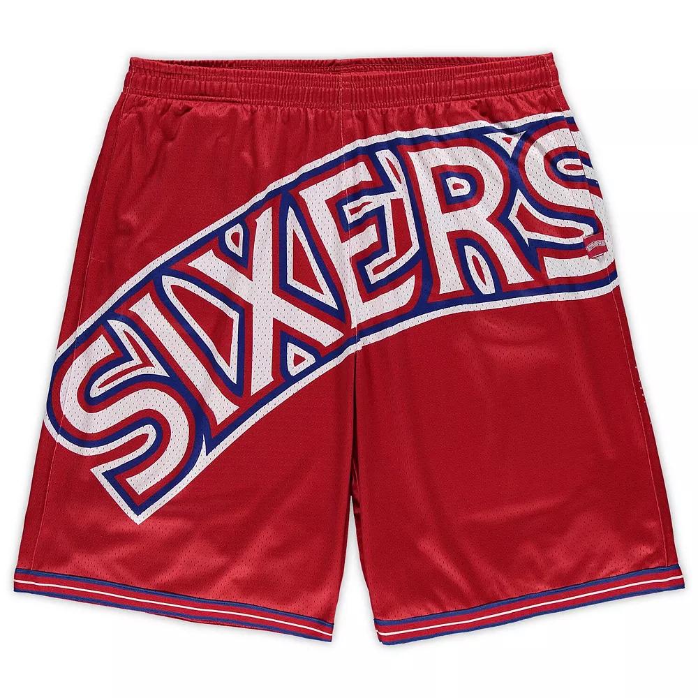 Men's Mitchell & Ness Red Philadelphia 76ers Big & Tall Hardwood Classics Big Face 2.0 Shorts,  Product Image