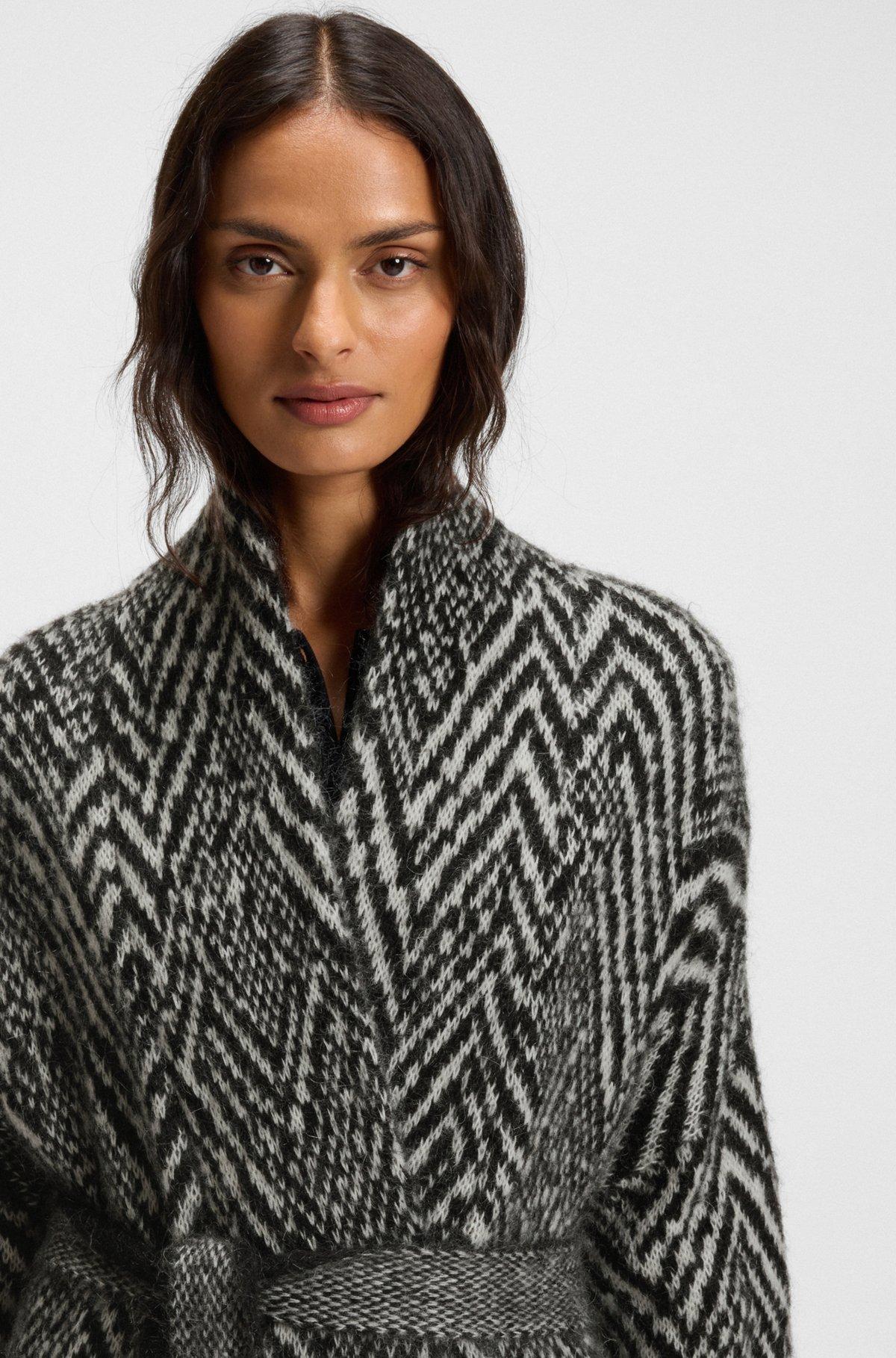 Longline belted cardigan in a patterned textured-wool blend Product Image