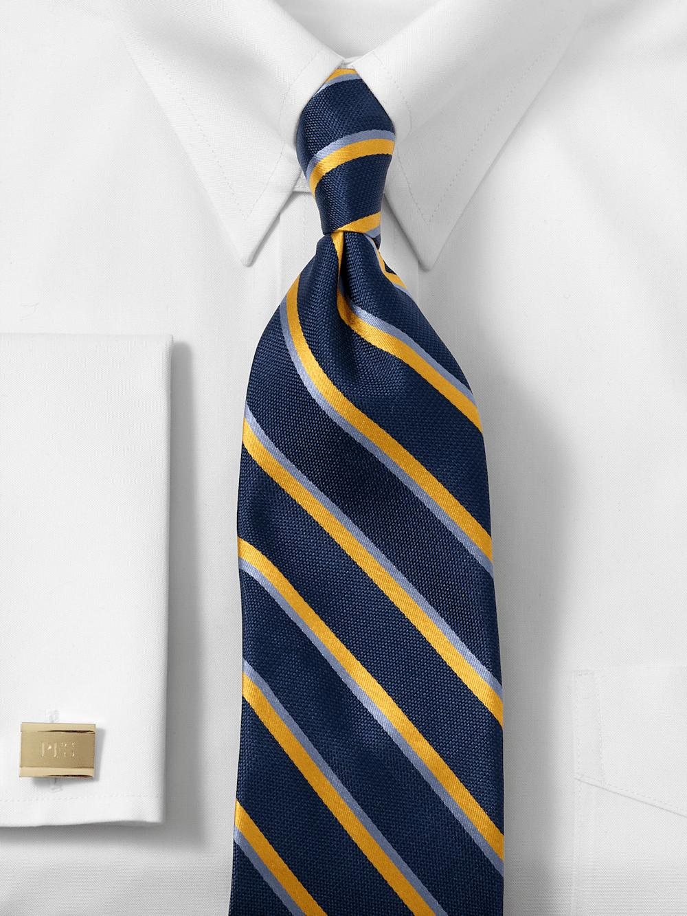 Stripe Woven Silk Tie - Navy/yellow Product Image