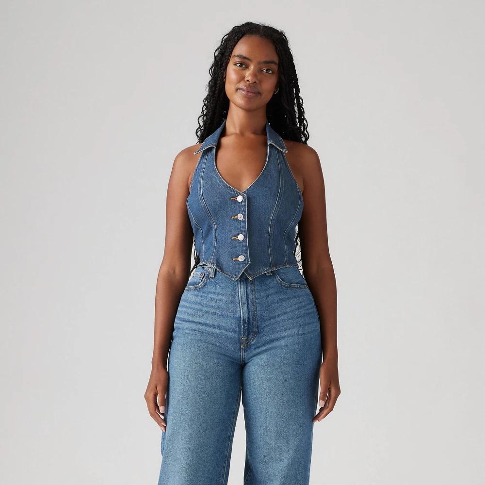 Levi's® Women's Bria Denim Corset Halter T-Shirt - Cornerback M: Slim Fit, Button Down, Lightweight Product Image