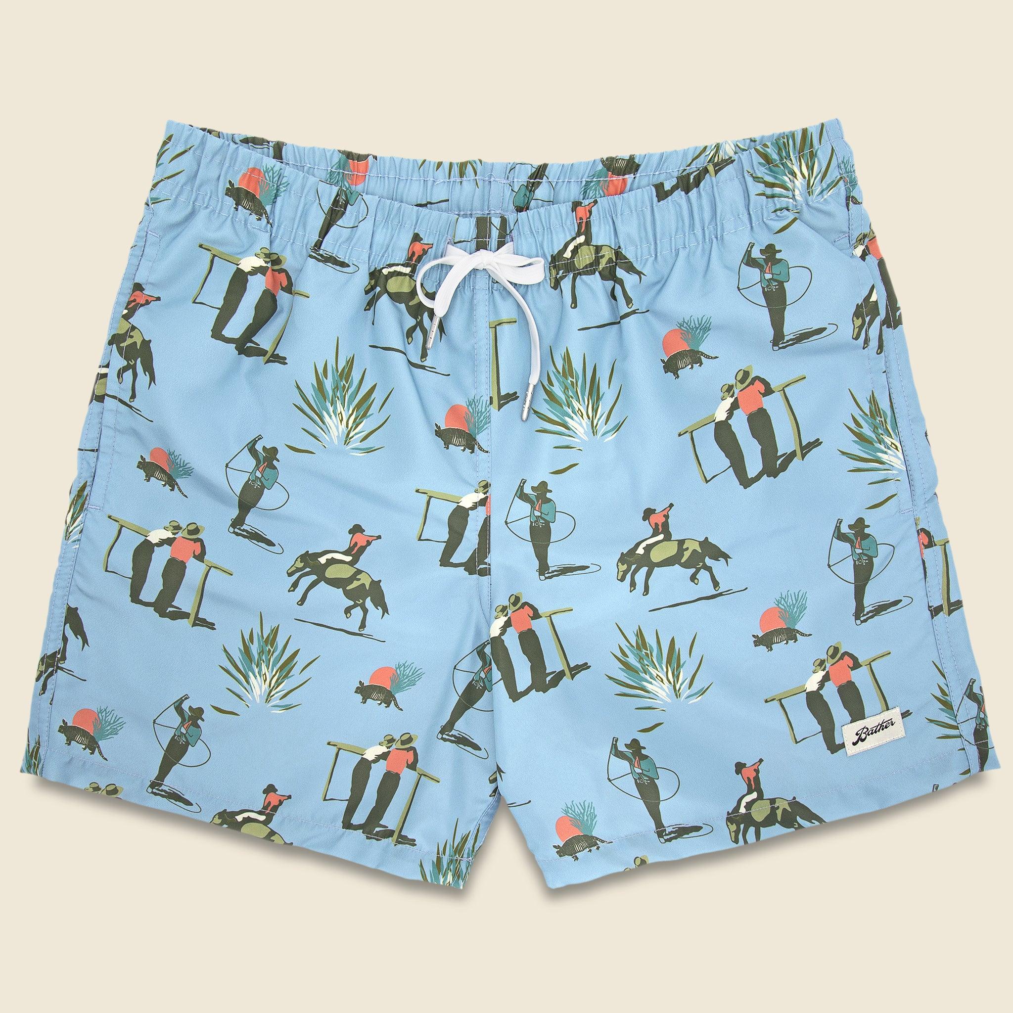 5.5" Cowboy Print Swim Trunks - Light Blue Product Image