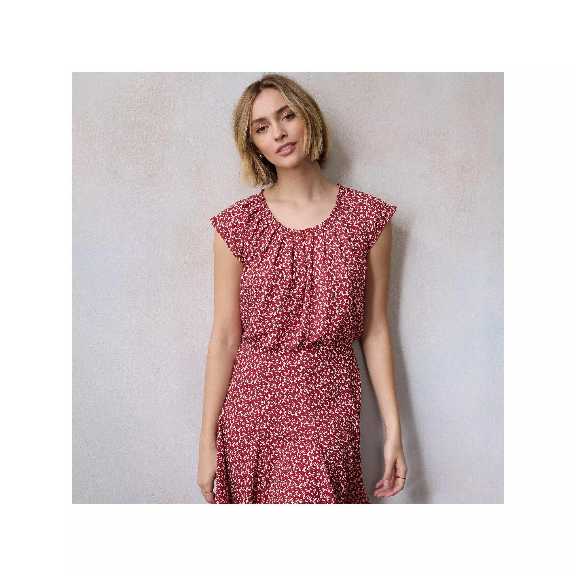 Women's LC Lauren Conrad Pleated Scoopneck Top, Size: XS, Red Heart Swirl Product Image