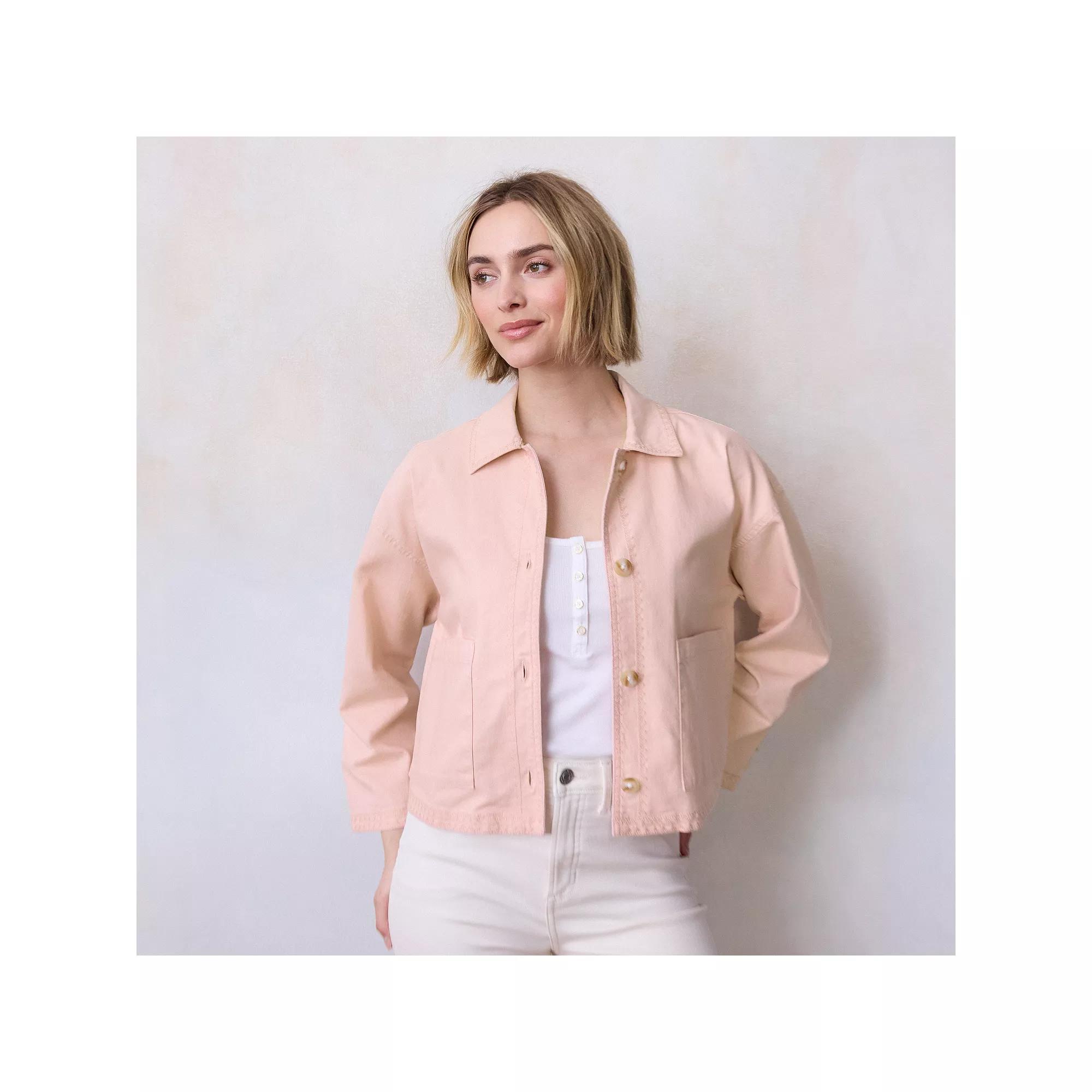 Women's LC Lauren Conrad Relaxed Femme Trucker Jacket, Size: Medium, Pink Rhinestone Product Image