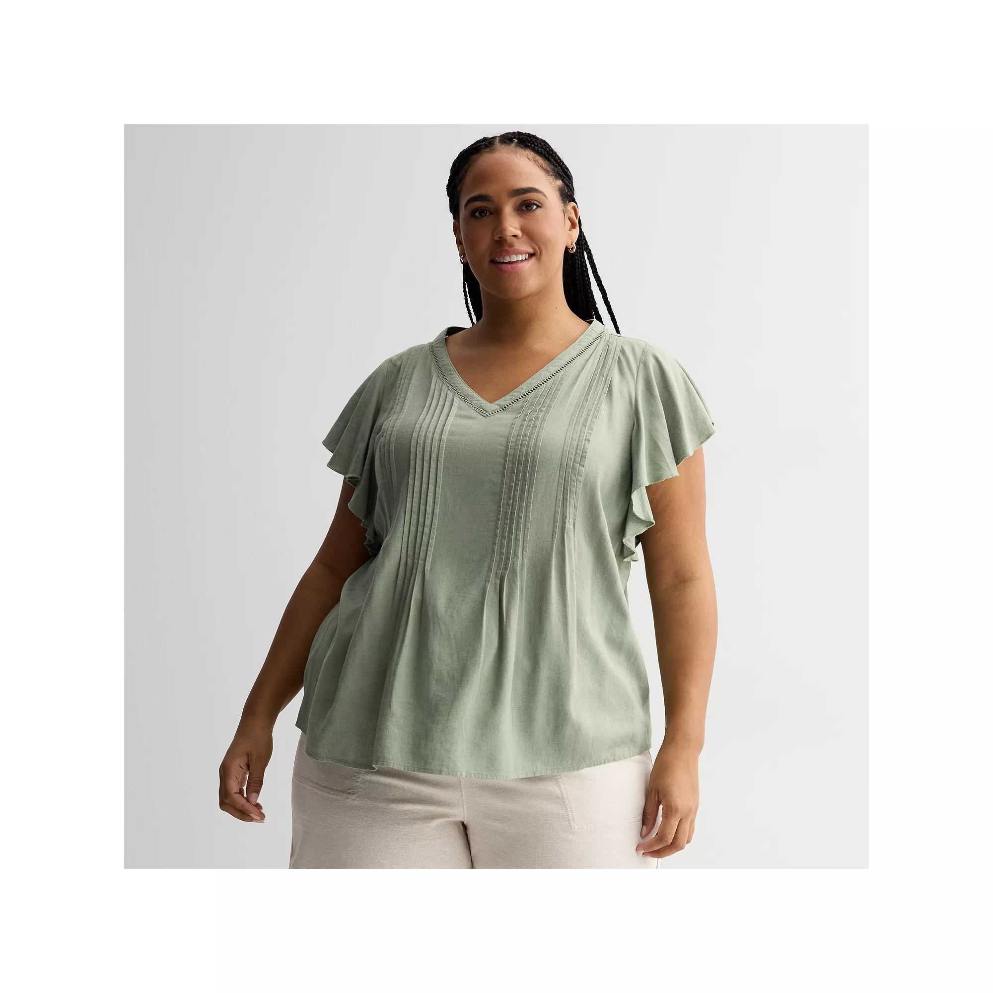 Plus Size Sonoma Goods For Life® Flutter Sleeve Pintuck Top, Women's, Size: 3XL, Madri Green Product Image