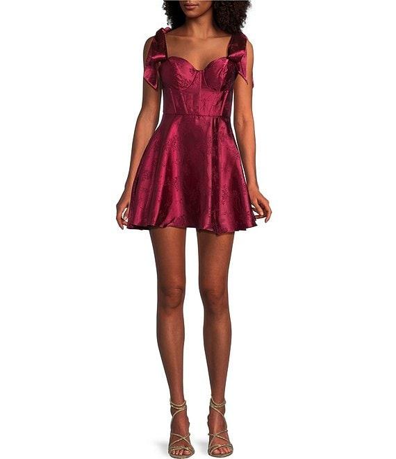 B. Darlin Sweetheart Neck Corseted Bustier Bodice Tie Shoulder Skater Dress Product Image