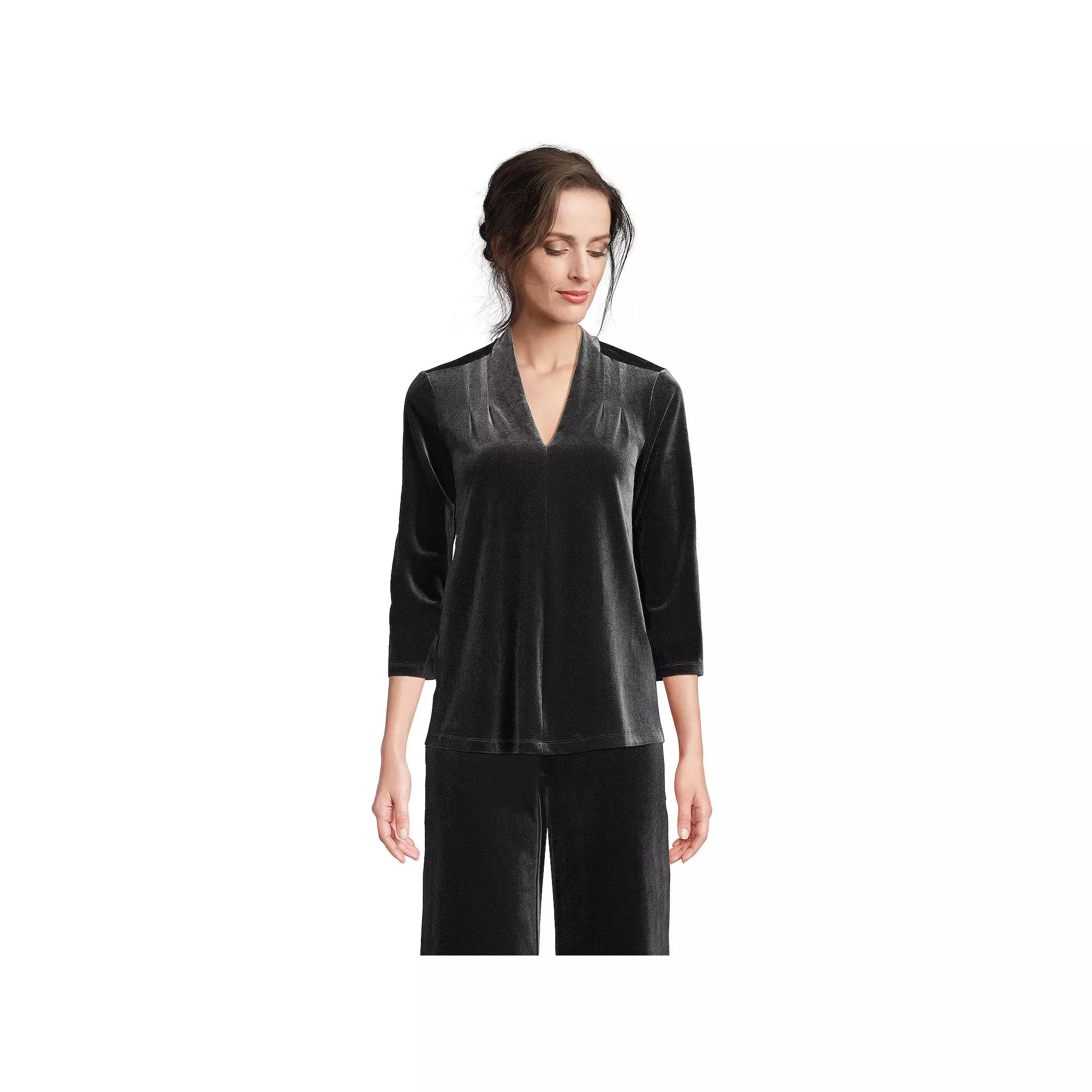 Women's Lands' End 3/4 Sleeve Velvet Top, Size: Small, Black Product Image