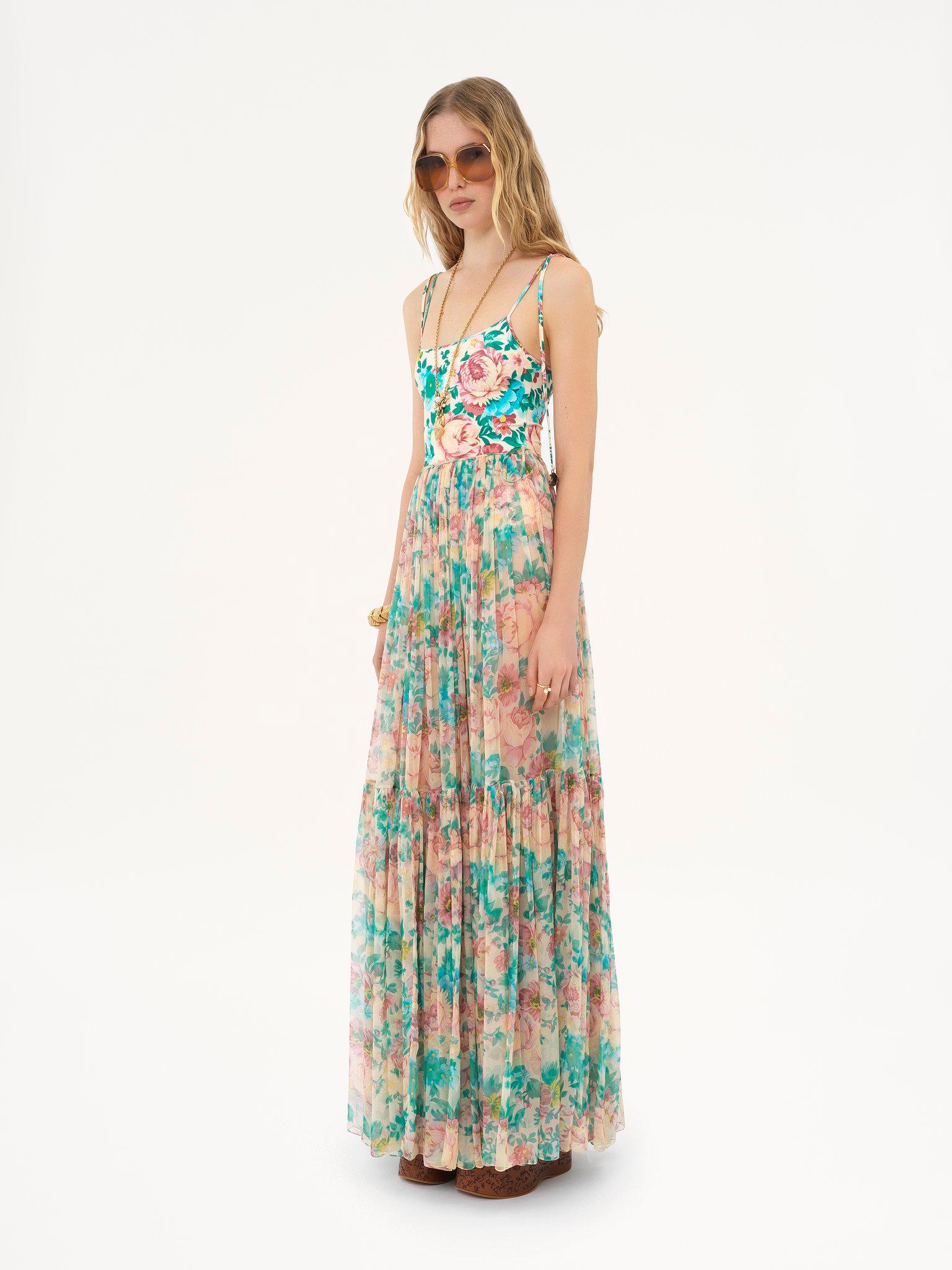 Gathered maxi skirt in silk mousseline Product Image