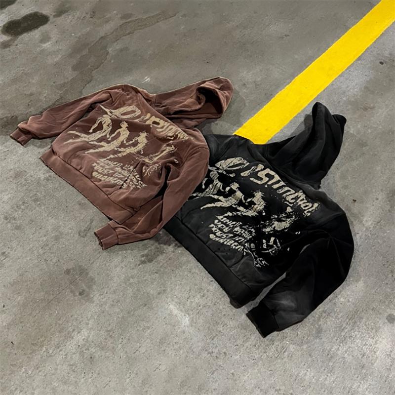 Vintage Richesse Print Graphic Acid Washed Oversized Hoodie Product Image