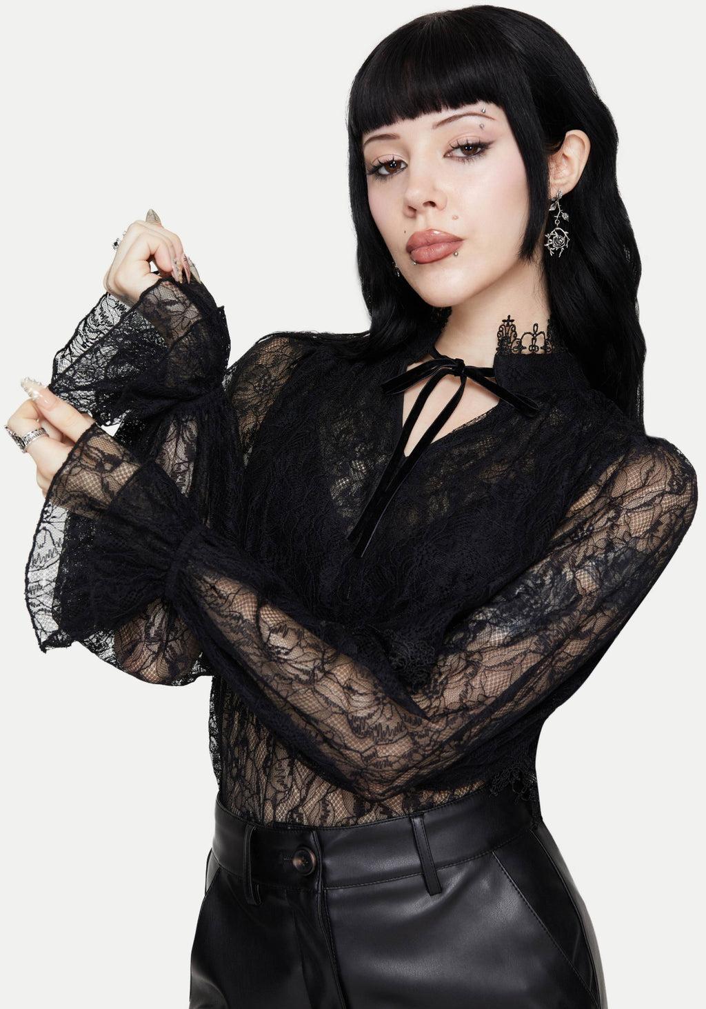 Darkwave Tie Neck Lace Blouse Product Image