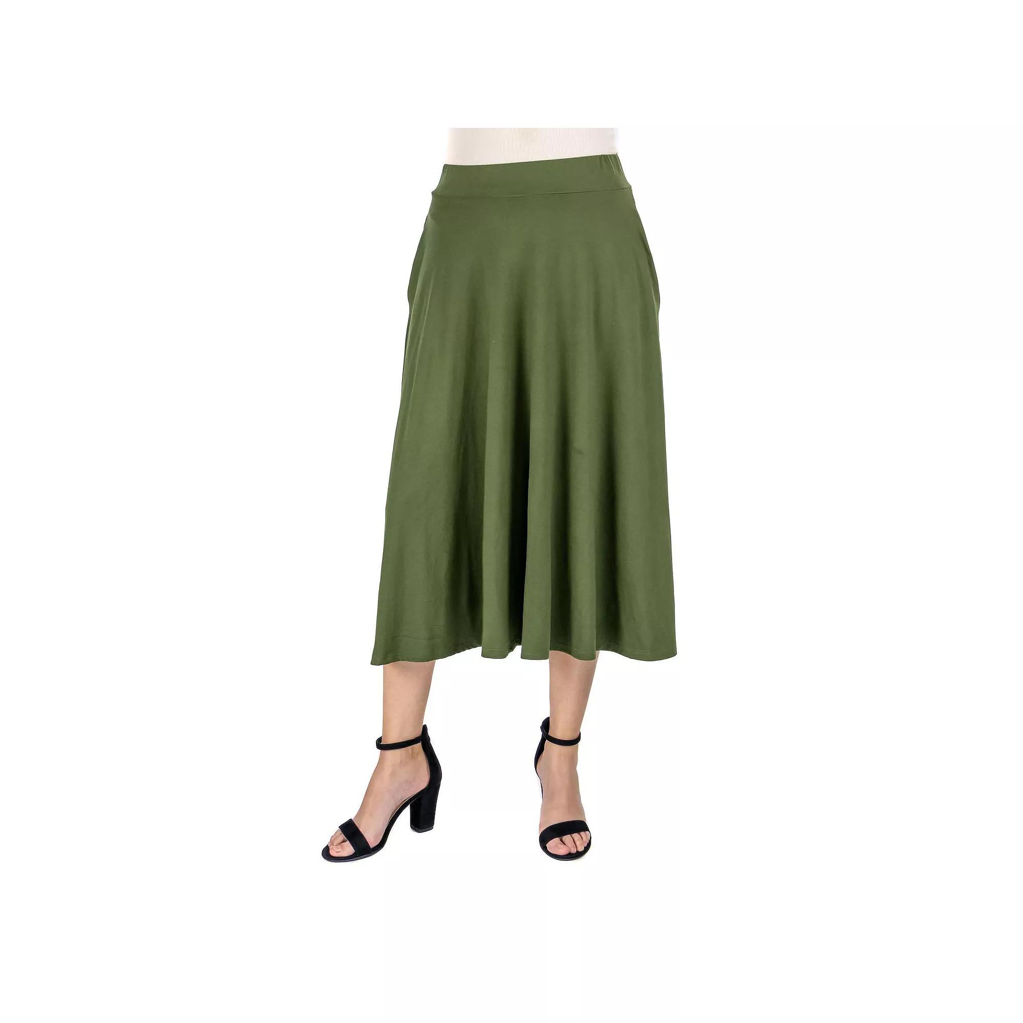 Women's 24Seven Comfort Apparel Solid A-Line Midi Skirt,  Product Image