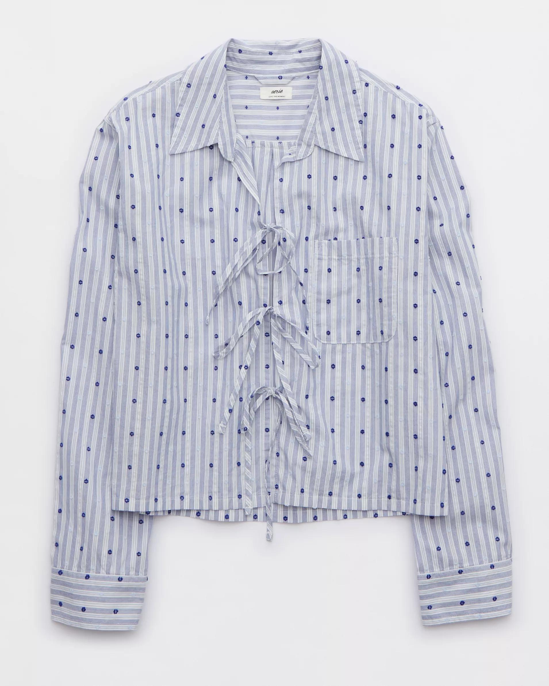 Aerie Off-Duty Poplin Tie Front Pajama Shirt Product Image