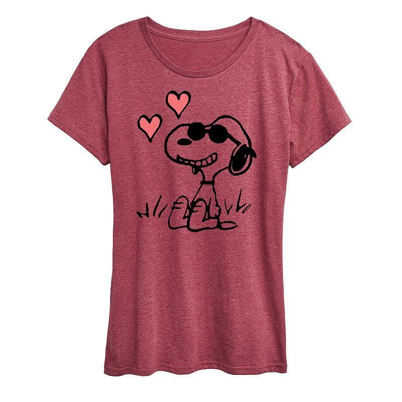 Women's Peanuts Snoopy Joe Cool Sitting Hearts Graphic Tee,  Product Image