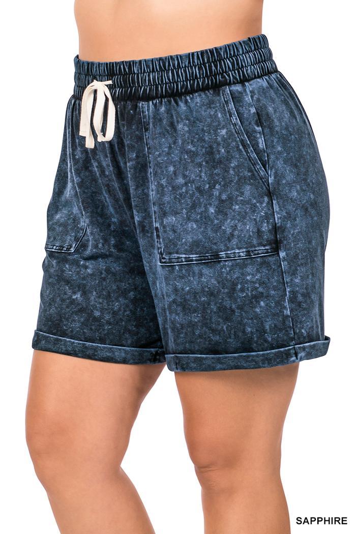 Plus Mineral Wash Drawstring Cuffed Shorts Product Image